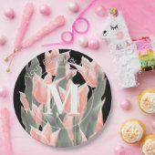 家族エレガント名モノグラムピーチチューリップ絵画ズ ペーパープレート (パーティー)