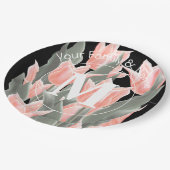 家族エレガント名モノグラムピーチチューリップ絵画ズ ペーパープレート (アングル)