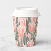 家族エレガント名モノグラムピーチチューリップ絵画ズ 紙コップ (右)