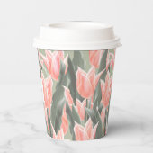 家族エレガント名モノグラムピーチチューリップ絵画ズ 紙コップ (裏面)