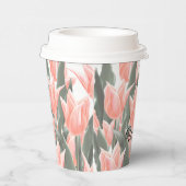 家族エレガント名モノグラムピーチチューリップ絵画ズ 紙コップ (右)