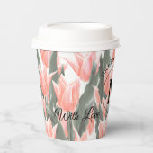 家族エレガント名モノグラムピーチチューリップ絵画ズ 紙コップ (正面)