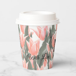 家族エレガント名モノグラムピーチチューリップ絵画ズ 紙コップ