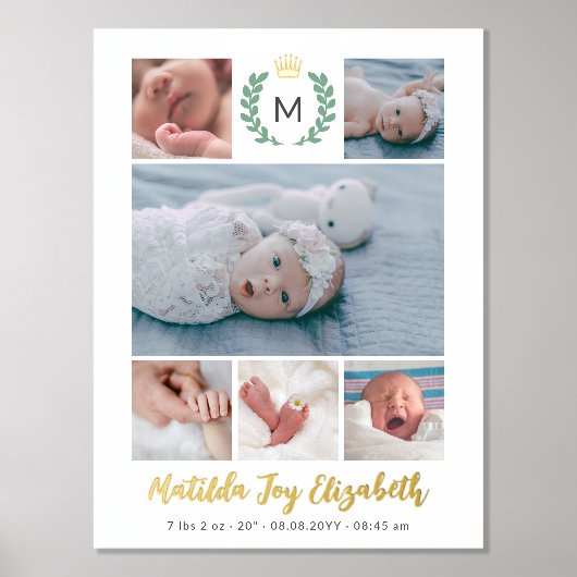 家族エレガント名渦巻形の6写真フォイルプリント 箔ポスター (正面)