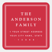 家族エレガント名縁ど赤差出人住所 スクエアシール (正面)