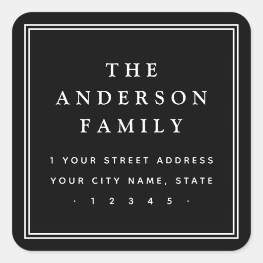 家族エレガント名縁ど黒差出人住所 スクエアシール (正面)