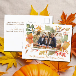 家族エレガント感謝祭の写真紅葉 ポストカード