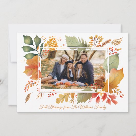 家族エレガント感謝祭フォト秋の葉 シーズンカード (正面)