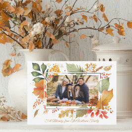 家族エレガント感謝祭フォト秋の葉 シーズンカード