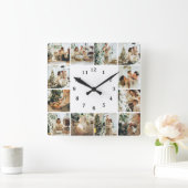 家族エレガント12フォトコラージホワイトキープサケ スクエア壁時計 (ホーム)