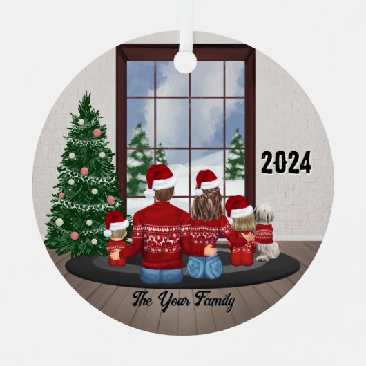 家族オーナメントの若い女の子の子の両親 メタルオーナメント (正面)