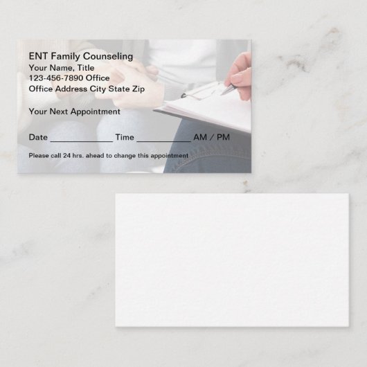 家族カウンセリングと精神療法 予約カード (正面/裏面)