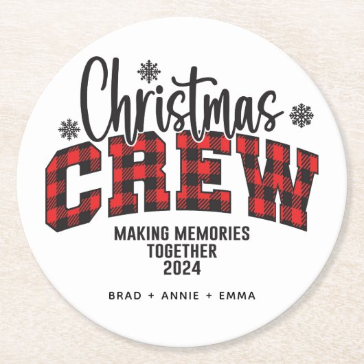 家族カスタマイズクリスマスクルー2024Tシャツ ラウンドペーパーコースター (正面)