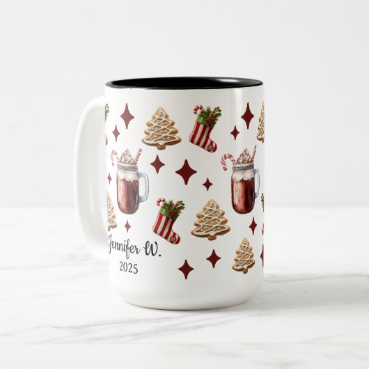 家族カスタムと同僚のための可愛いクリスマスマグカップ ツートーンマグカップ (正面左)