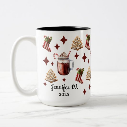 家族カスタムと同僚のための可愛いクリスマスマグカップ ツートーンマグカップ (左)