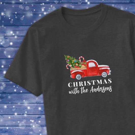 家族カスタムのクリスマスに一致する赤トラック Tシャツ