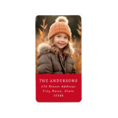 家族カスタムの写真エレガント赤差出人住所 ラベル (正面)