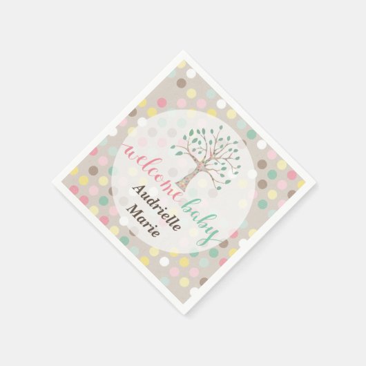 家族カスタムの木に赤ちゃんシャワー愛が育つ スタンダードカクテルナプキン (角)