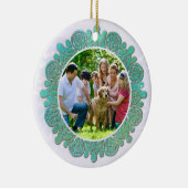 家族カスタム写真とターコイズエレガント曼荼羅 セラミックオーナメント (右)