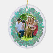 家族カスタム写真とターコイズエレガント曼荼羅 セラミックオーナメント (左)