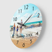 家族カスタム写真サマーバケーション文字 ラージ壁時計 (傾斜)
