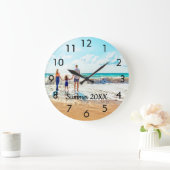 家族カスタム写真サマーバケーション文字 ラージ壁時計 (ホーム)