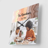 家族カスタム写真記念レトロストライプグラデーション スクエア壁時計 (傾斜)