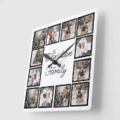 家族カスタム名とフォトコラージュ スクエア壁時計 (傾斜)