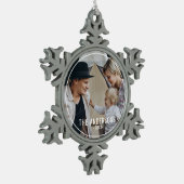 家族カスタム名の写真 スノーフレークピューターオーナメント (左)