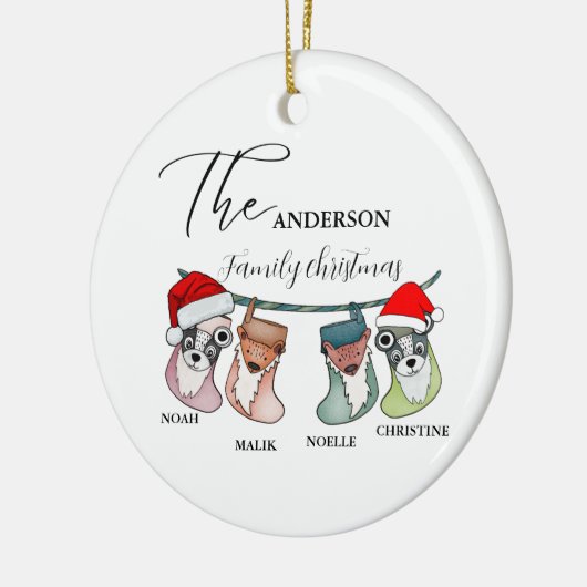 家族カスタム名クリスマス家族ギフト セラミックオーナメント (左)