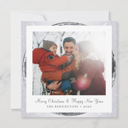 家族カスタム名付きディスコボールクリスマスカード シーズンカード (正面)