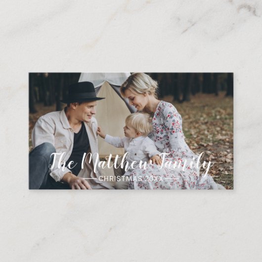 家族カスタム名祝日カード付き写真 名刺 (正面)