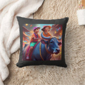 家族カラバオに乗って2人の若いフィリピン人の子供 クッション (ブランケット)