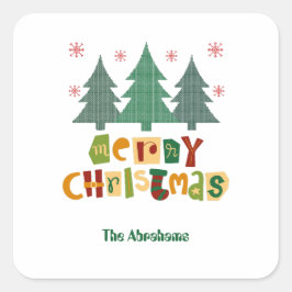 家族カラフルクリスマスツリーメリークリスマス スクエアシール