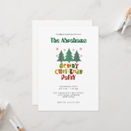 家族カラフルクリスマスツリーメリークリスマス 招待状