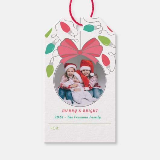 家族カラフル写真クリスマスギフトタグ ギフトタグ (正面)