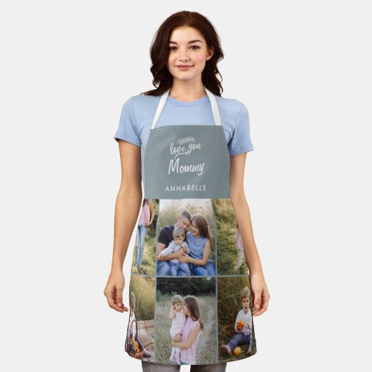 家族ギフト8枚の写真シンプル孫 エプロン (着用した状態)