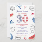 家族クックアウト30th誕生日パーティー、メモリアルデー 招待状 (正面)