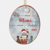 家族クリスマスサンタダウンザ煙突 セラミックオーナメント (右)