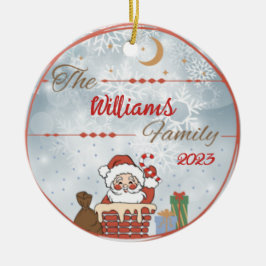 家族クリスマスサンタダウンザ煙突 セラミックオーナメント