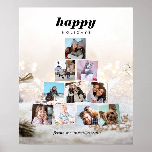 家族クリスマスツリー写真コラージュ休日ポスター ポスター (正面)
