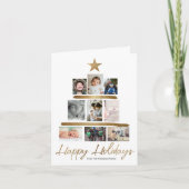 家族クリスマスツリー写真コラージュ年レビュー シーズンカード (正面)