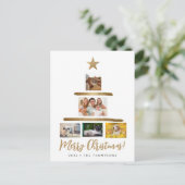 家族クリスマスツリー写真コラージュ金ゴールドスター シーズンポストカード (スタンド正面)