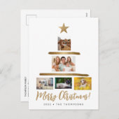 家族クリスマスツリー写真コラージュ金ゴールドスター シーズンポストカード (正面/裏面)