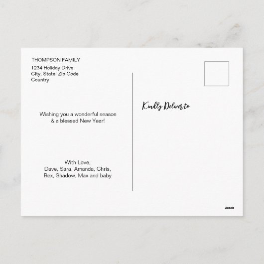 家族クリスマスツリー写真コラージュ金ゴールドスター シーズンポストカード (裏面)