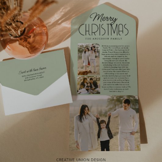 家族クリスマスニュースレター休日の写真カード オールインワン招待状