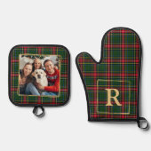 家族クリスマスプレドカスタム金ゴールドモノグラム写真 鍋つかみ&鍋敷きセット (正面)