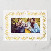 家族クリスマスモノグラム金ゴールド植物体フレーム 箔シーズンカード (正面)