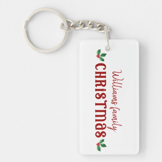 家族クリスマス白と赤いホリー キーホルダー (正面)