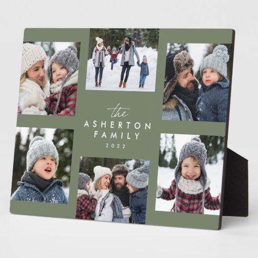 家族コラージュ6フォトシンプルスモダンセージ緑 フォトプラーク (側面)